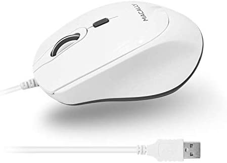 Macally USB Wired Mouse for Mac or PC – Comfortable, Smooth, and Quiet – White USB Mouse Wired with 5ft Cable and 4 DPI – Quiet, Plug and Play Computer Mouse for Laptop or Office Desktop – White