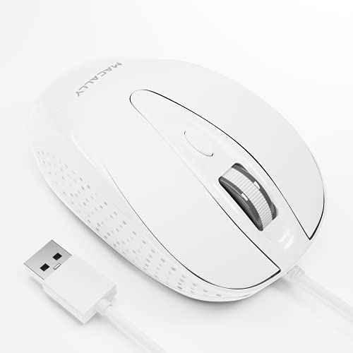 Macally USB Wired Mouse with 3 Button, Scroll Wheel, & 5 Foot Long Cord, USB Mouse for Laptop and Desktop, Computer Mouse Compatible with Apple Macbook Pro / Air, iMac, Mac Mini, & Windows PC (TURBO)