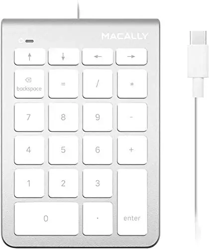 Macally Wired USB C Numeric Keypad Keyboard for Type C Laptop, Apple Mac iMac MacBook Pro/Air, Windows PC, or Desktop Computer with 5 Foot Cable & 22 Key Slim Number Pad Numerical Numpad – Silver