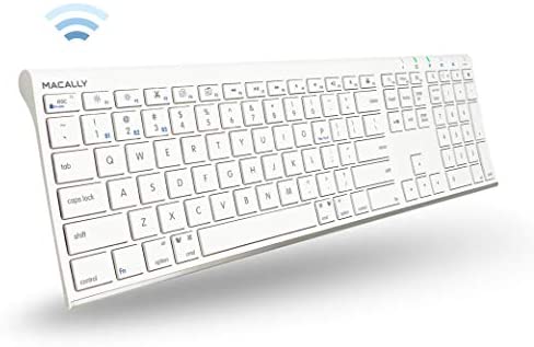 Macally Wireless Bluetooth Keyboard for Mac or PC – Connect up to 3 Devices Simultaneously – Rechargeable Mac Wireless Keyboard Apple with 110 Keys, 20 Shortcuts, and Numeric Keypad – White