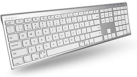 Macally Wireless Bluetooth Keyboard with Numeric Keypad for Laptops, Computers (Apple: Mac, iMac, MacBook Pro/Air, iOS, iPhone, iPad, Windows: PC and Android), Smartphones, Tablets (Aluminum Silver)