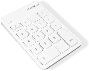 Macally Wireless Bluetooth Numeric Keypad for Laptop, Apple, Mac, iMac, MacBook Pro/Air, Ipad, Windows PC, Tablet, or Desktop Computer – Rechargeable 18 Key Bluetooth Number Pad – White