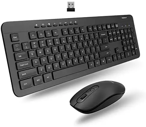 Macally Wireless Keyboard and Mouse Combo – 2.4Ghz Wireless Mouse and Keyboard for Laptop and Desktop – Cordless Keyboard Mouse Combo Designed for Windows PC with USB, Simple Plug & Play Full Size