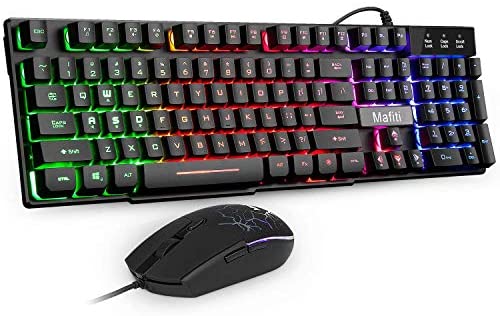 Mafiti Wired Gaming Keyboard Mouse Combo USB Backlit LED Keyboards RGB Mice Compatible with PC Laptop Desktop Computer for Business Office (Renewed)