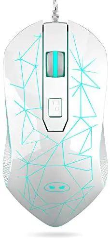 MageGee G6 Wired Gaming Mouse, Ergonomic USB Optical Mouse with 7 Colors Breathing LED Backlit, 6 Adjustable DPI Levels from 600 to 3200 for Laptop PC Computer Games & Work, White