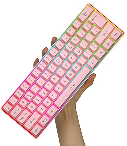 MageGee TS91 Mini 60% Gaming/Office Keyboard,Waterproof Keycap Type Wired RGB Backlit Compact Computer Keyboard for Windows/Mac/Laptop (Pink)
