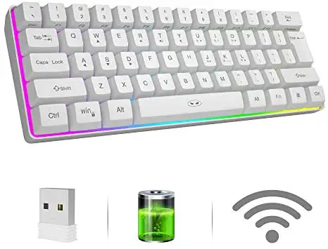 MageGee TS92 Wireless 60% Gaming Keyboard, Compact 61 Keys Rechargeable RGB Backlit Office Keyboard, 2.4G Wireless Connection, Waterproof Portable Computer Keyboard for Mac Windows Laptop (White)