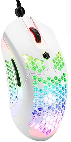Mamba Snake M5 Gaming Mouse with RGB Lamp Effect,65G Lightweight Honeycomb Shell,Ultralight Ultraweave Cable,Pixart 3325 12000 DPI Optical Sensor for PC Gaming(White)