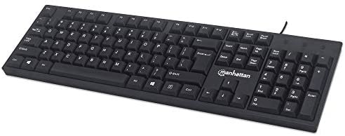 Manhattan Wired Computer Keyboard, Black – Basic Keyboard – with 5ft USB-A Cable, 104-keys, Foldable Stands – Compatible for Windows, PC, Laptop – 3 Year Warranty – 179324