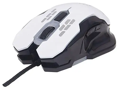 Manhattan Wired Gaming Mouse – 2400 DPI Optical Sensor – Ergonomic Grip Shape & Color LED Lights – White / Black, 179232