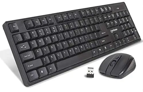 Manhattan Wireless Keyboard and Mouse Combo – Full-Size USB Wireless Keyboard Mouse Set with 2.4GHz Dongle for PC Computer Laptop – Compatible with Windows and Mac – 3 Year Warranty – Black 178990