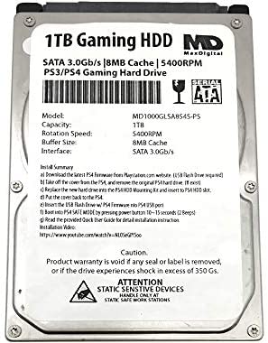 MaxDigitalData (MD1000GLSA854-PS) 1TB 5400RPM 8MB Cache (9.5mm) SATA 3.0Gb/s 2.5″ PS3/PS4 Gaming Hard Drive – 2 Year Warranty