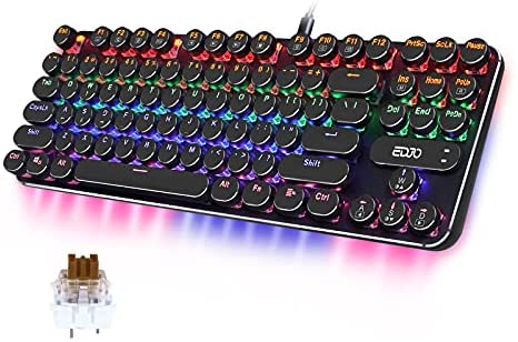 Mechanical Gaming Keyboard, EDJO 87 Keys Brown Switches with LED Rainbow Backlit Wired Computer Gaming Keyboard for Windows PC Gamers