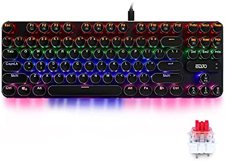 Mechanical Gaming Keyboard, EDJO 87 Keys Red Switches with LED Rainbow Backlit Wired Computer Gaming Keyboard for Windows PC Gamers