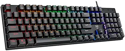 Mechanical Gaming Keyboard Full Size, Bllean LED Rainbow Backlit Ultra-Slim Wired Keyboard with Blue Switches, Full-Key Rollover, Ergonomic Water-Resistant USB Keyboard for Windows Mac Gaming