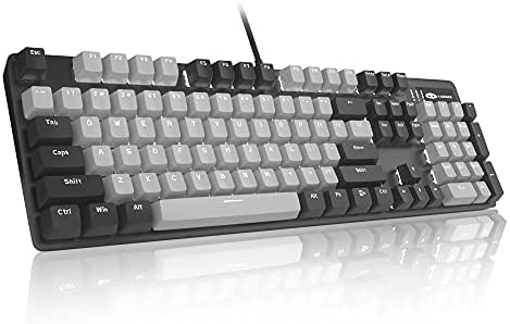 Mechanical Gaming Keyboard, MageGee New Upgraded 104 Keys White Backlit Keyboard with Blue Switches, USB Wired Mechanical Computer Keyboard for Laptop, Desktop, PC Gamers(Black & Gray)