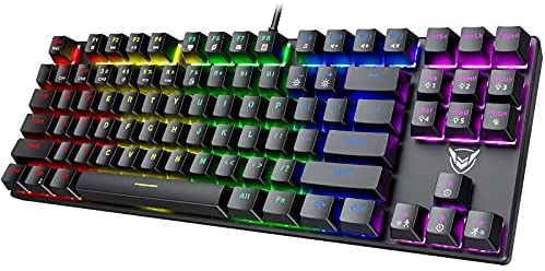 Mechanical Gaming Keyboard, RGB LED Rainbow Backlit 60% Keyboard with Blue Switches, 27 LED Lighting Modes 87 Keys Keyboard, 100% Anti-Ghosting Tenkeyless Keyboard for Windows PC/MAC Games