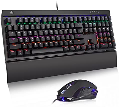 Mechanical Gaming Keyboard and Mouse Combo, BestOff MK15 Wired Backlit Gaming Keyboard with Multimedia Keys Detachable Wrist Rest, Gaming Mouse 4000 DPI for PC Gamer Computer Desktop (Black)