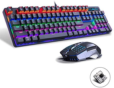 Mechanical Gaming Keyboard and Mouse Combo, MageGee MK-Storm 104 Keys Rainbow Backlit Keyboards, Black Switches, 7 Button Mouse Wired for PC Gamer Computer Laptop