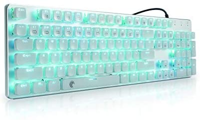 Mechanical Gaming Keyboard with Customizable LED Backlit, Blue Switches, Crystal Keycaps, USB Wired Low Profile 104 Keys for Mac, PC, Silver and White