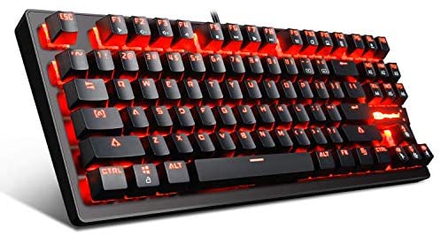 Mechanical Gaming Keyboard with Red LED Backlit Clicky Blue Mechanical Switch,87 Keys USB Wired Computer Keyboard for PC Windows/Mac/PS4