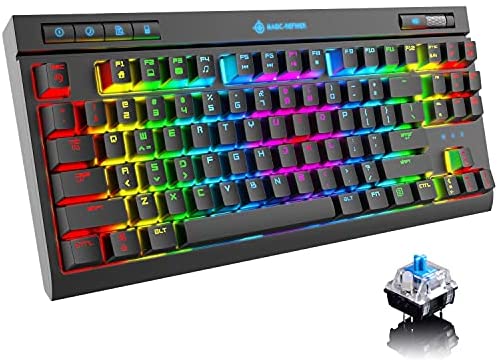 Mechanical Gaming Keyboard,Chroma RGB 18 Kinds LED Backlit Blue Switch Compact Keyboard with Wired Type C,87 Keys Anti-ghosting, Customizable LED Backlit with 5 Multimedia Buttons for PC Gamers-Black