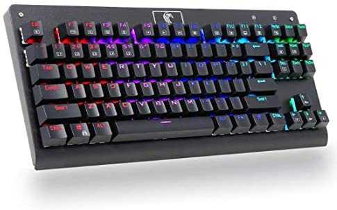 Mechanical Gaming Keyboard,MechanicalEagle Z-77 Multicolor 9-Mode Backlit 87-Key Hot-Swappable TKL Keyboard with Blue Switches – Spare Switches and Tool Included – Black