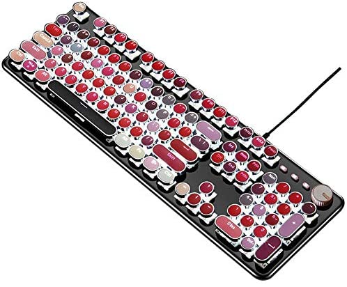 Mechanical Gaming Keyboard,Soke-Six Punk Typewriter-Style USB Wired LED Backlit Gamer Keyboard,104-Key Anti-Ghosting,Blue Switch,Metal Matte Panel, Lipstick Color Design for Windows Mac PC Laptop
