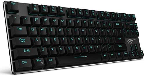 Mechanical Keyboard HAVIT Backlit Wired Gaming Keyboard Extra-Thin & Light, Kailh Latest Low Profile Blue Switches, 87 Keys N-Key Rollover (Black)