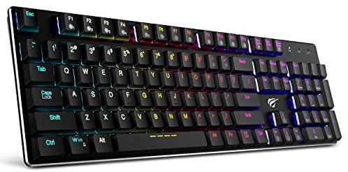 Mechanical Keyboard HAVIT RGB Backlit Wired Gaming Keyboard Extra-Thin & Light, Kailh Latest Low Profile Blue Switches, 104 Keys N-Key Rollover HV-KB395L (Black)