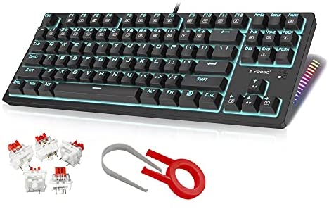 Mechanical Keyboard Wired Gaming Keyboard Red Switches LED Backlit 87 Keys N-Key Rollover Mechanical Computer Keyboard for PC Gamers, Black