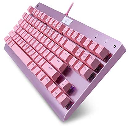 MechanicalEagle Z-77 87-Key Mechanical Pink Keyboard with Tactile Blue Switches and Multi-Color Backlit, N-Key Rollover Tenkeyless TKL Keyboard -Pink