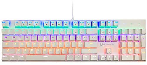 Merdia Mechanical Keyboard Gaming Keyboard with Blue Switch Wired 6 Colors Led Backlit Keyboard Full Size 104 Keys US Layout -White