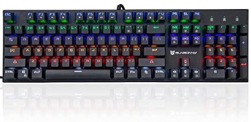 Merdia Mechanical Keyboard Gaming Keyboard with Brown Switch Wired 6 Colors Led Backlit Keyboard Full Size 104 Keys US Layout
