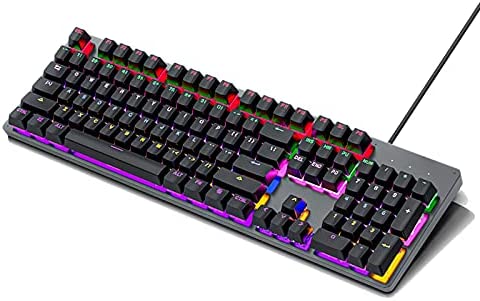 Milipow Mechanical Illuminated Gaming Keyboard, RGB LED Rainbow Backlit 104 Keys Keyboard with Black Switches, Strong Adjustable Tilt Legs, USB Corded, Compatible with Windows, Vista, Mac OS