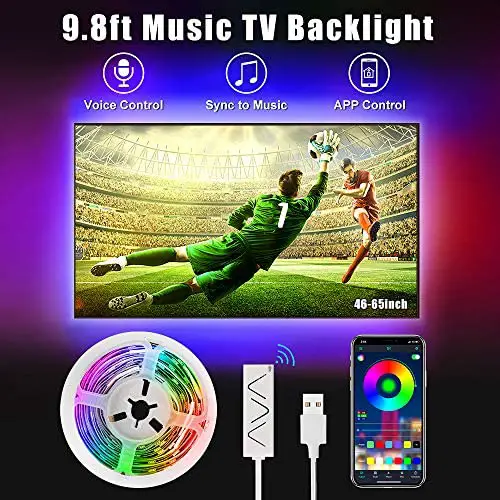 Mindsky Gaming Theater Room Light, 9.8ft TV Backlight Strip 90 LEDs 46-60inch, Bias Lighting USB Led Strip Lights Bluetooth APP Controlled for TV PC Monitor