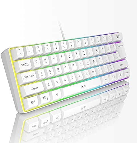 Mini 60% Gaming Keyboard, RGB Backlit 61 Key Ultra-Compact Keyboard, MageGee TS91 Ergonomic Waterproof Mechanical Feeling Office Computer Keyboard for PC, MAC, PS4, Xbox ONE Gamer(White)