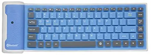 Mini Wireless Bluetooth Keyboard,Foldable Portable Silent Click Silicone Soft Waterproof Slim Rollup Keypad Rechargeable for PC Notebook Laptop (Blue)