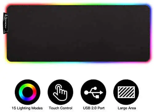 MoKo RGB Gaming Mouse Pad, Large Extended Glowing Led Mousepad with 15 Lighting Modes and USB 2.0 Port, Non-Slip Rubber Base Computer Keyboard Pad Mat for Gamer, 32.09 x 12 x 0.16 Inch – Black