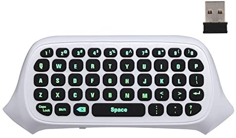 MoKo Xbox One Mini Green Backlight Keyboard 2.4G Receiver Wireless Chatpad Message Game Keyboard Keypad with Headset/Audio Jack for Xbox One/S/Elite/Series X/Series S 2020 Controller Windows 10, White