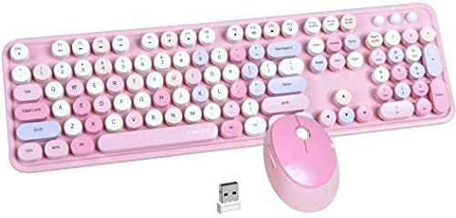 MoMoOne-US Wireless Computer Keyboards Mouse Combos Set, Colored Retro Round Keycaps, Colorful QWERTY Typewriter Full Size Keyboards, 2.4GHz USB Receiver Connection