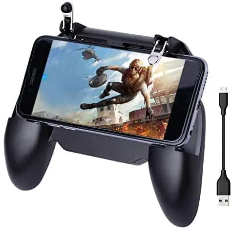 Mobile Game Controller for PUBG Fortnite, L1R1 Turnover Triggers Fire Buttons with Portable Charger Cooling Pad,Adjustable Size 4 İn 1 Gamepad for Android & iOS Phone【Upgraded Version 4000mAh】