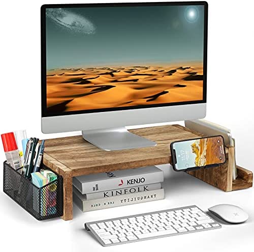 Monitor Stand Riser, Real Wood Computer Monitor Stand for Desk, Desktop Stand Office Desk Accessories Organizer Storage for Computer Laptop PC Printer