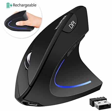 More&Better Wireless Vertical Mouse 2.4G USB Rechargeable Ergonomic Optical Computer Mouse, Black
