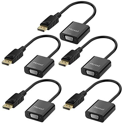 Moread DisplayPort (DP) to VGA Adapter, 5 Pack, Gold-Plated Display Port to VGA Adapter (Male to Female) Compatible with Computer, Desktop, Laptop, PC, Monitor, Projector, HDTV – Black