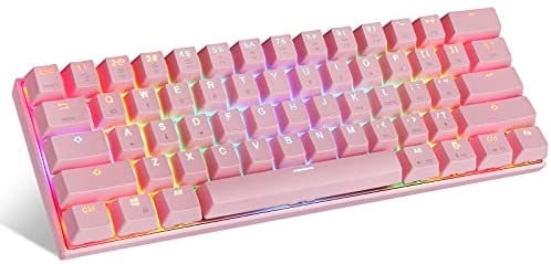 Motospeed 61 Keys Wired/Wireless 3.0 Mechanical Keyboard 60% RGB LED Backlit Type-C Office/Gaming Keyboard for PC/Mac/Linux/iPad/iPhone/Smartphone/Laptop Pink