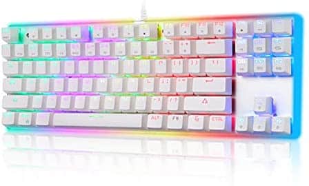 Motospeed Gaming Mechanical Keyboard RGB Backlit Transparent Bottom Anti-ghosting 87 Keys,Illuminated USB Gaming Keyboard for Mac/PC/Laptop White