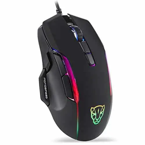 Motospeed USB Wired Gaming Mouse,400 to 6400 DPI 6400 Optical Sensor,Chorma RGB Backlit,9 Programmable Buttons，Ergonomic PC Gaming Mouse for Laptop, PC, Mac(Black)