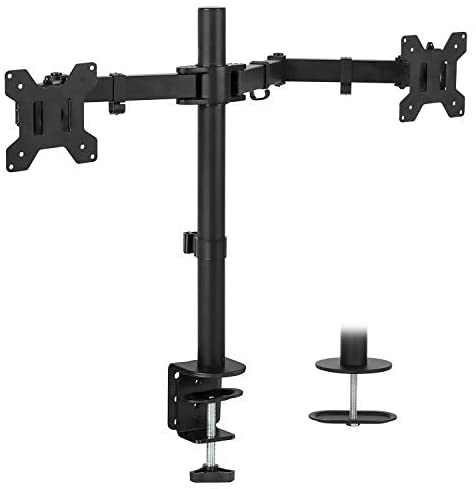 Mount-It! Dual Monitor Mount | Double Monitor Desk Stand | Two Heavy Duty Full Motion Adjustable Arms Fit 2 Computer Screens 17 19 20 21 22 24 27 Inch | VESA 75 100 | C-Clamp and Grommet Base