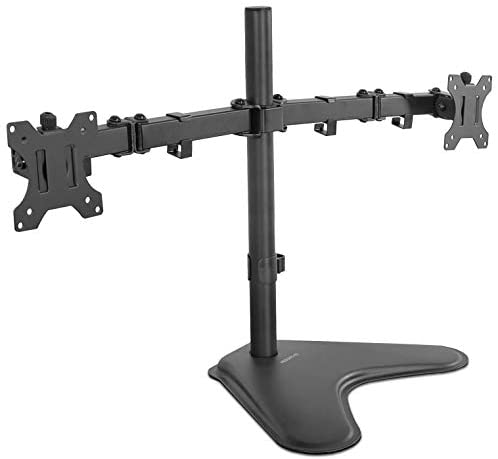 Mount-It! Dual Monitor Stand | Double Monitor Desk Stand Fits Two x 21 22 23 24 27 28 30 32 Inch Computer Screens | Freestanding Base | 2 Heavy Duty Full Motion Adjustable Arms | VESA Compatible
